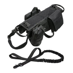 Tactical Dog Vest Harness Heavy Duty Dog Harness with 3 MOLLE Bags & 1 Bungee Dog Leash
